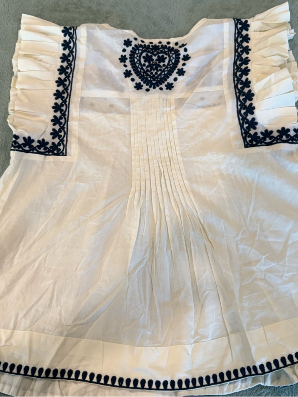 Solitaire Embroidered Boho Blouse Cream Navy Flutter Sleeve NWT S - Picture 11 of 12